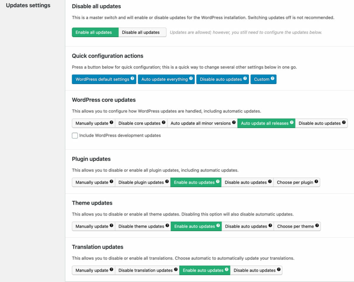 Easy Updates Manager Admin Screen