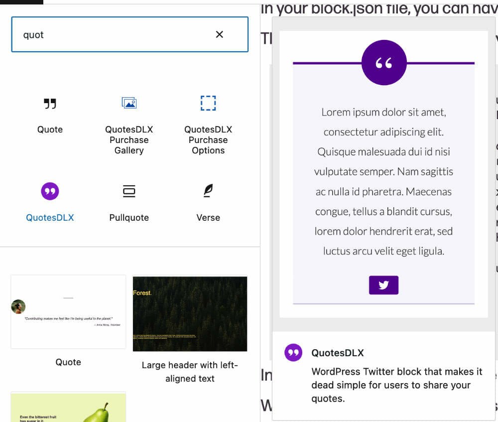 Block Attribute Preview for QuotesDLX Plugin