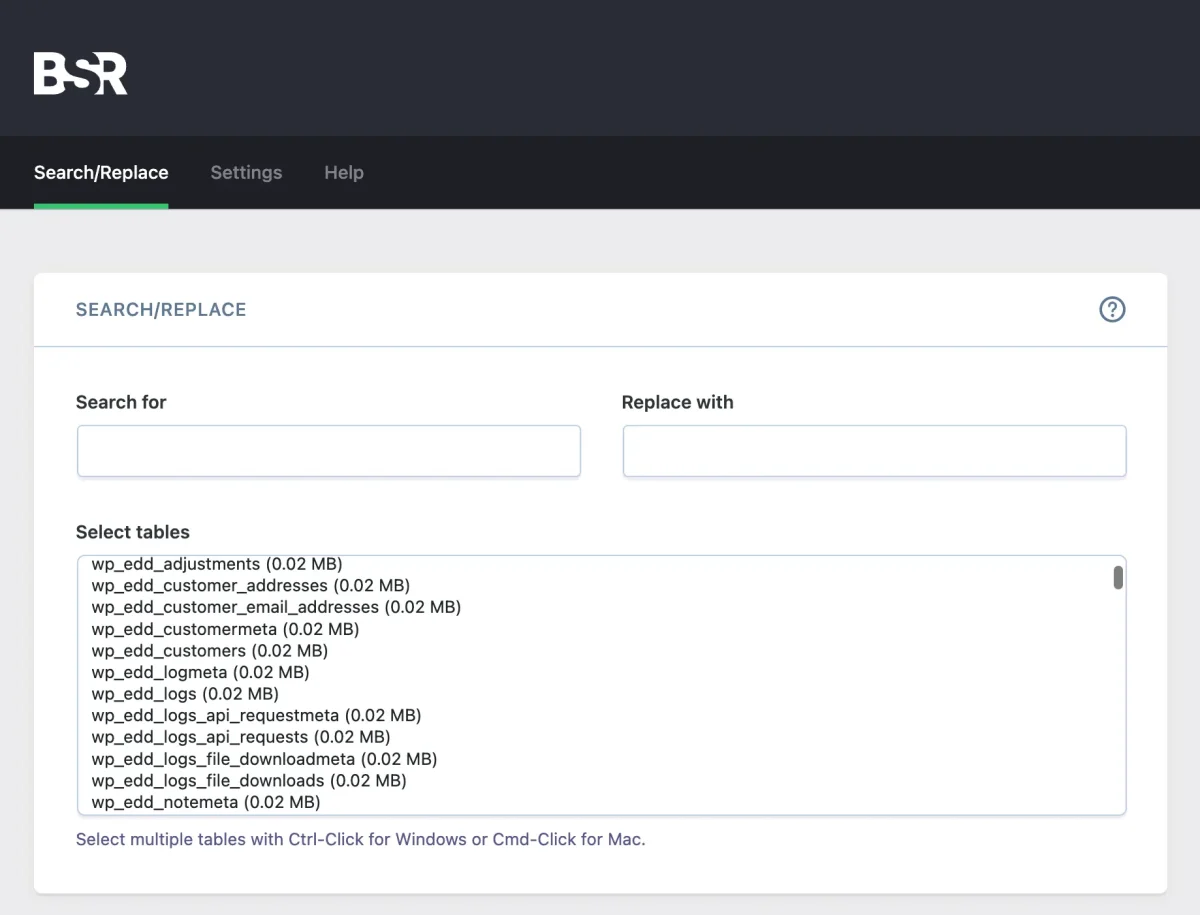 Better Search Replace admin interface