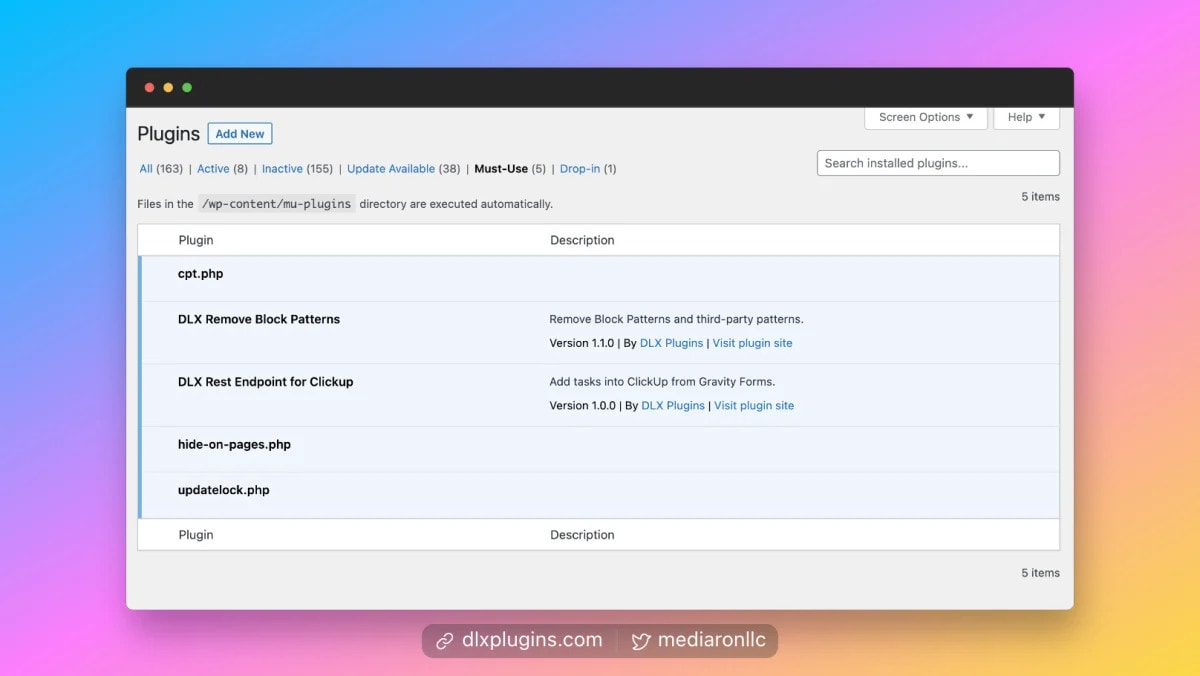 Must-use Plugins Screen
