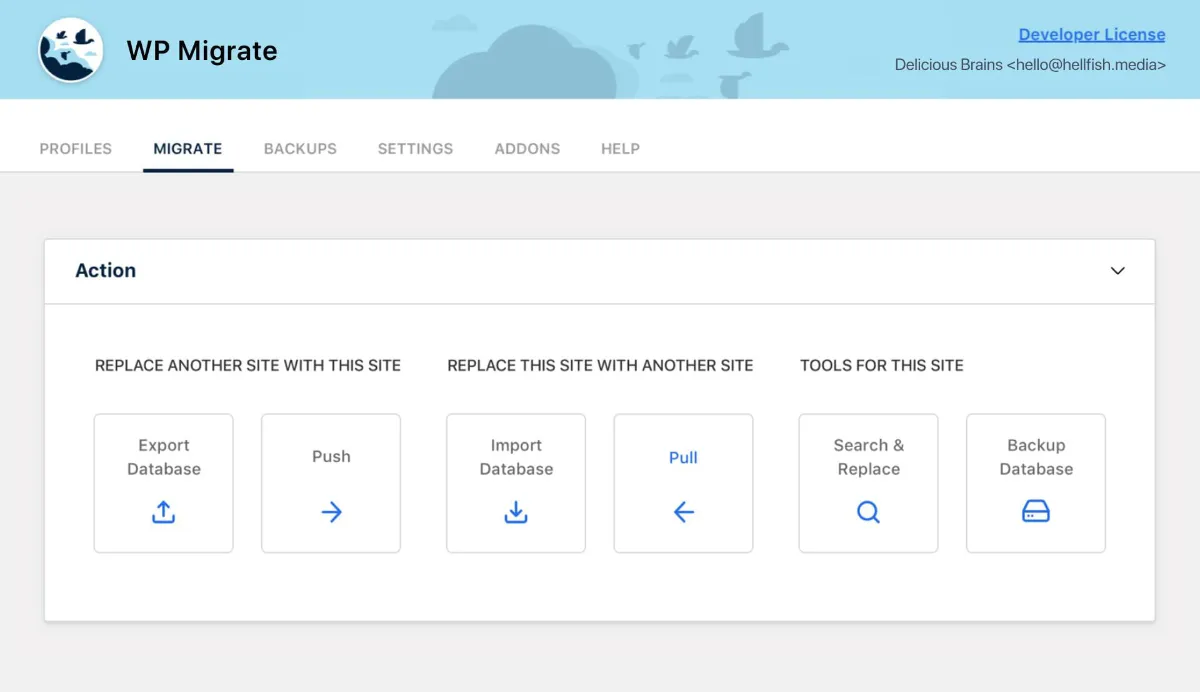 Migrate DB Pro Admin Screen