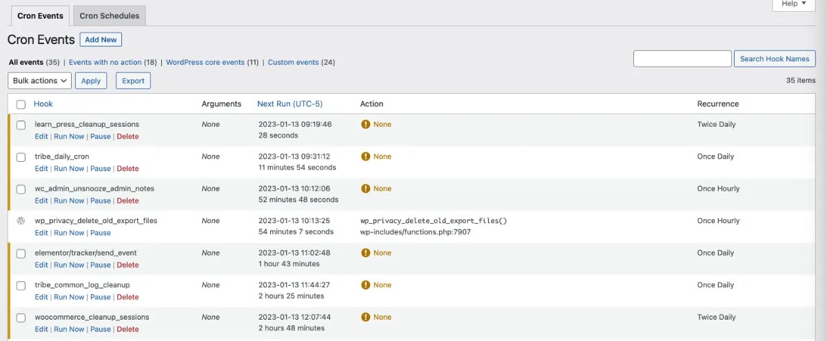WP Crontrol Admin Screenshot