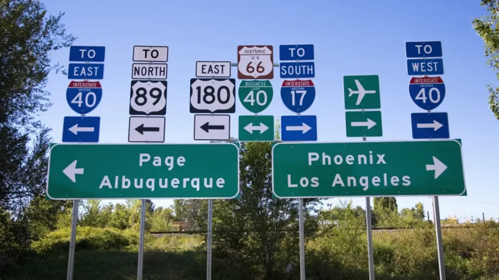 Photograph with numerous road signs