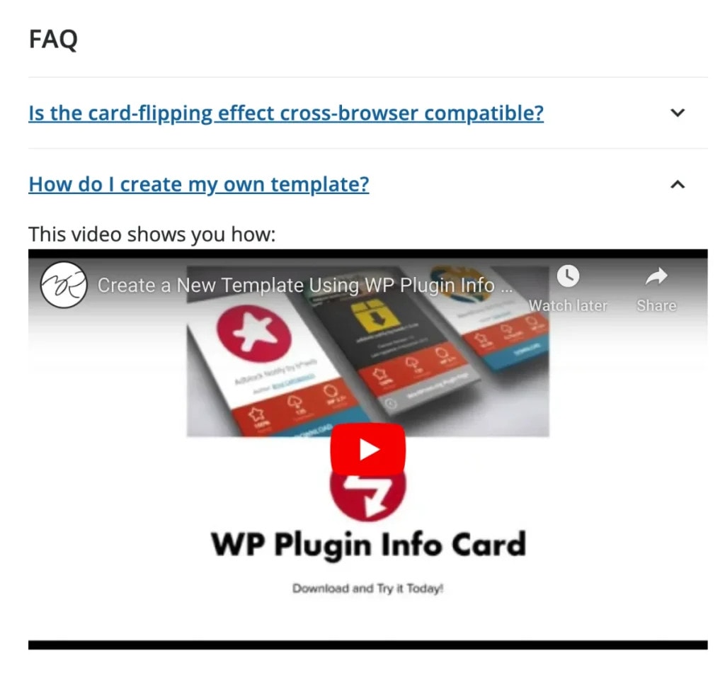 Video in FAQ Section on WordPress.org