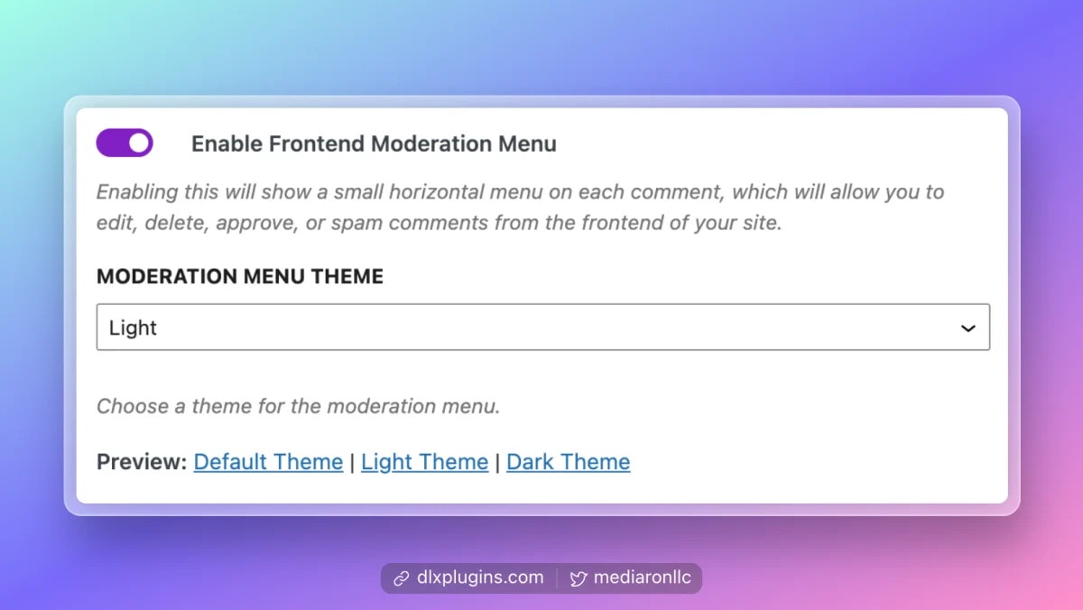 Frontend Moderation Menu Options