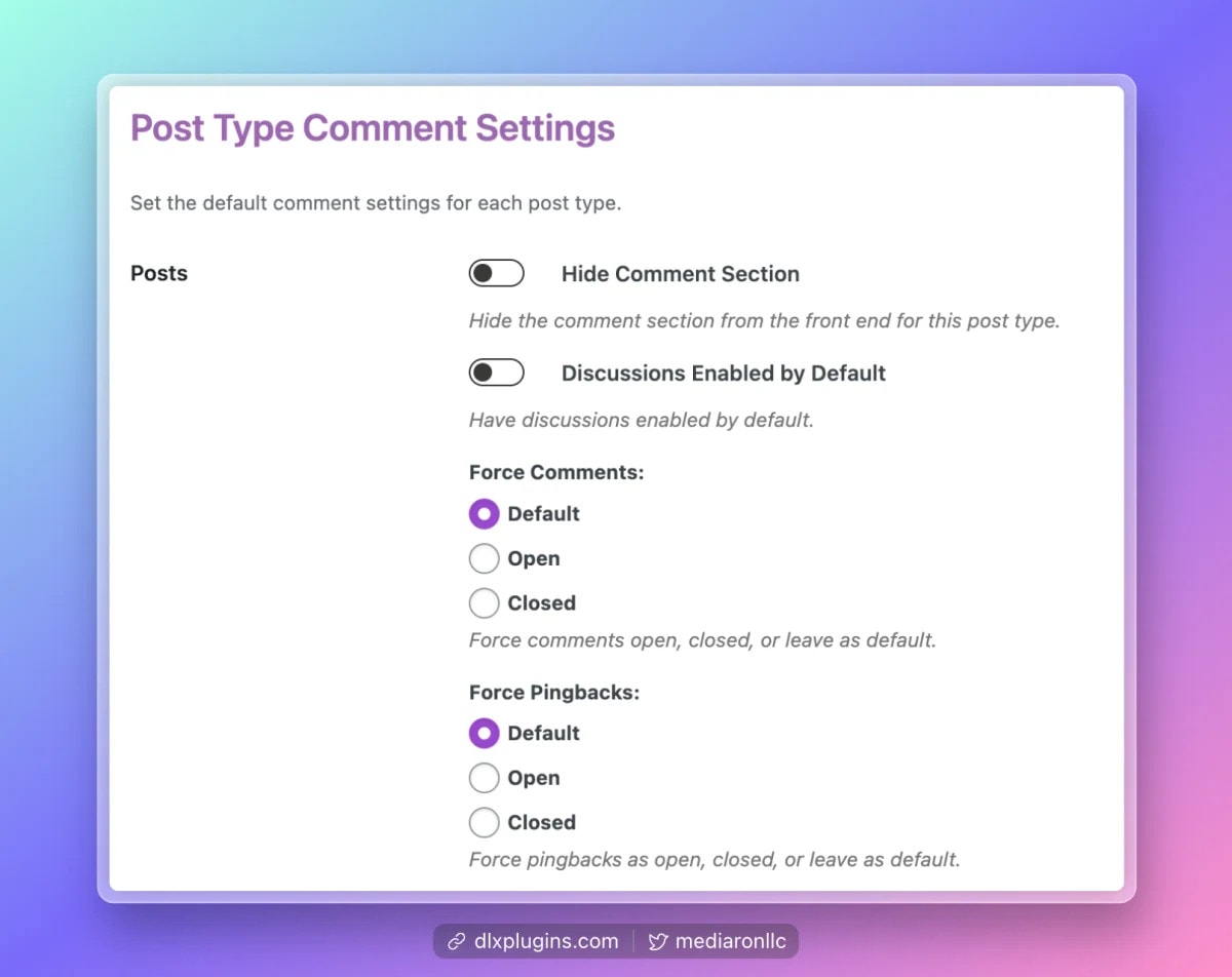 Per Post Type Comment Settings