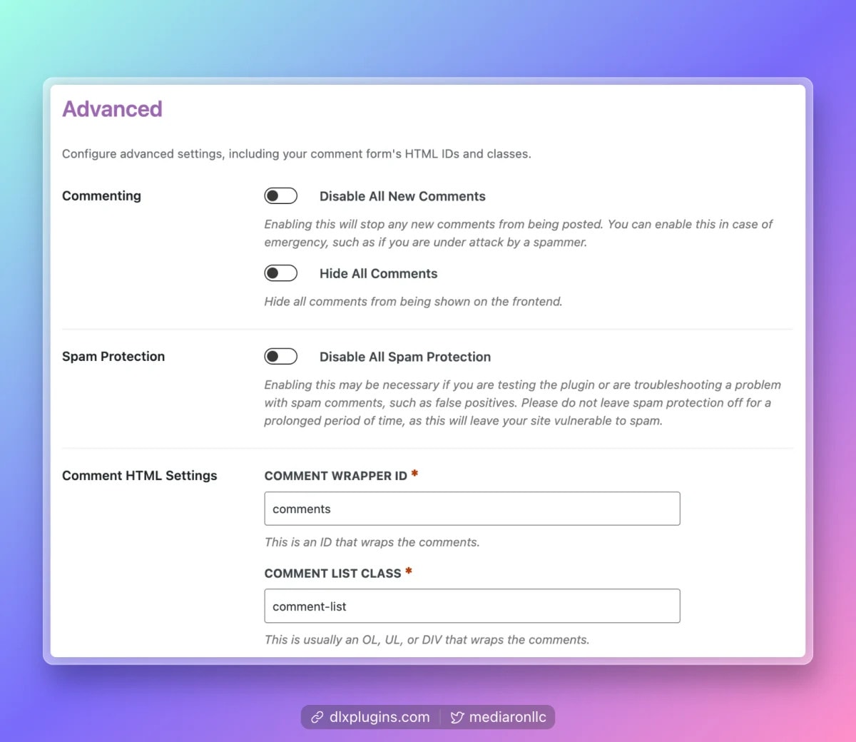 Advanced Tab for Setting Advanced Options