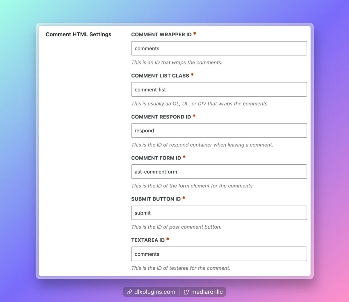 Comment Edit Pro HTML Settings