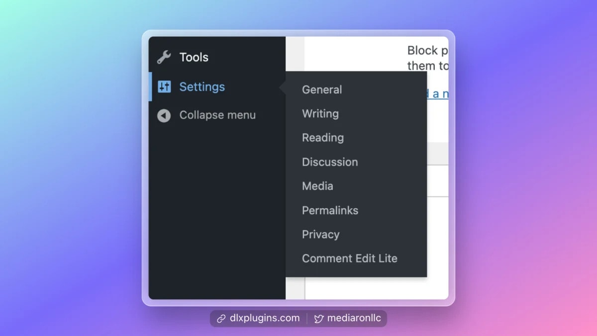 Sample Settings Menu Items