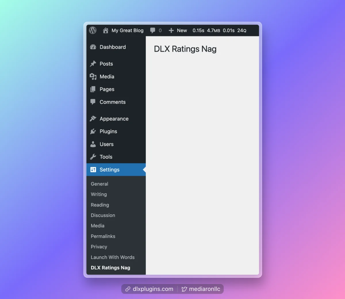 Admin Panel Settings for Ratings Plugin