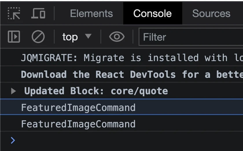Console Output for the Block Editor Plugin