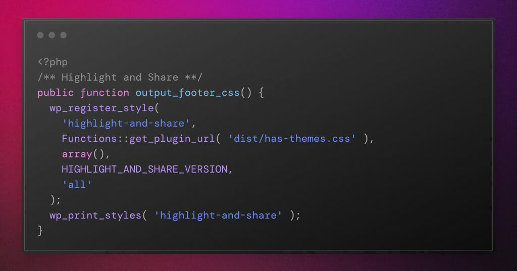 Screenshot of a code sample for Highlight and Share