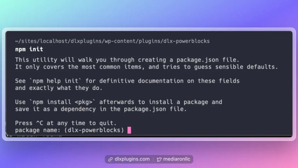 npm init terminal message