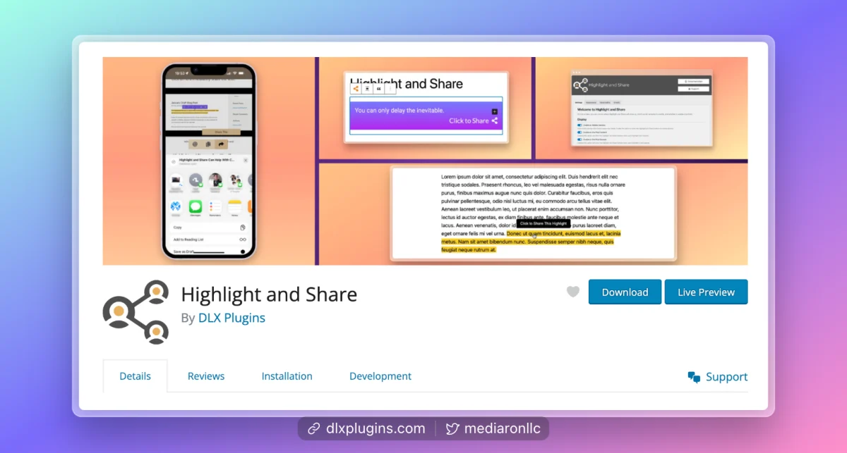 Highlight and Share live preview example
