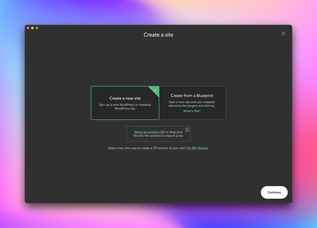 New Site Modal for Local