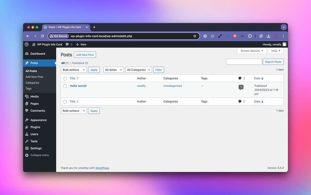 New Site's Posts List View Screen