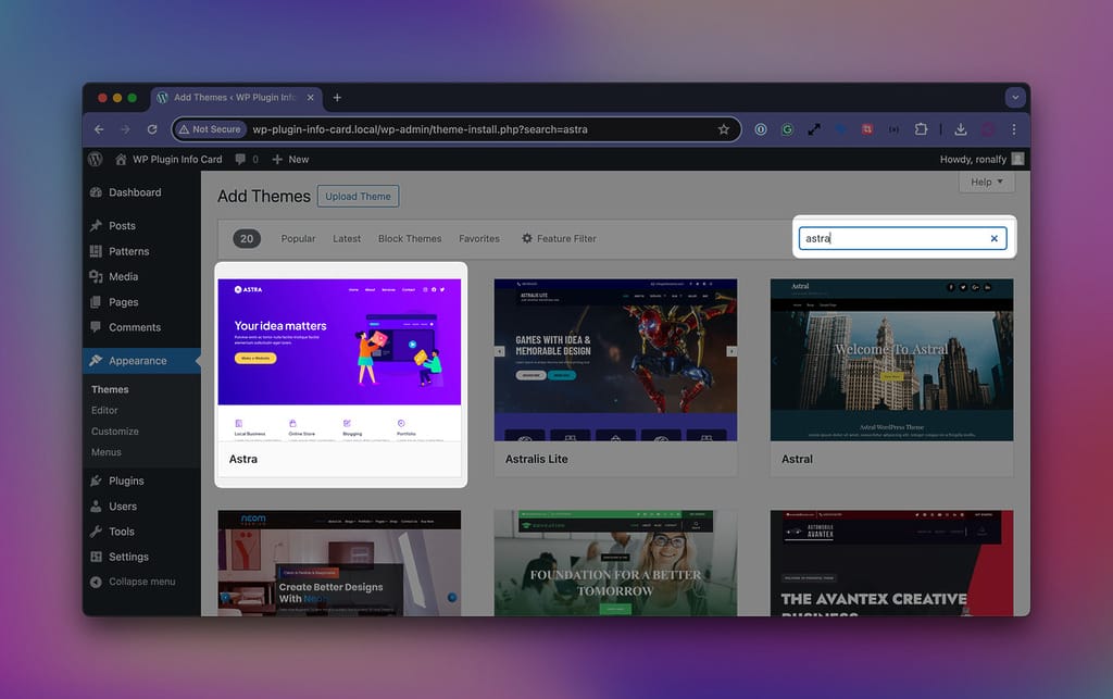 Astra Installation Screen in WordPress