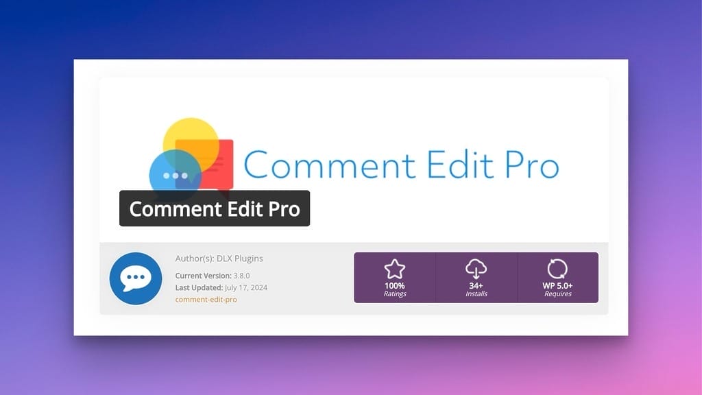 Comment Edit Pro Output as a Plugin Info Card
