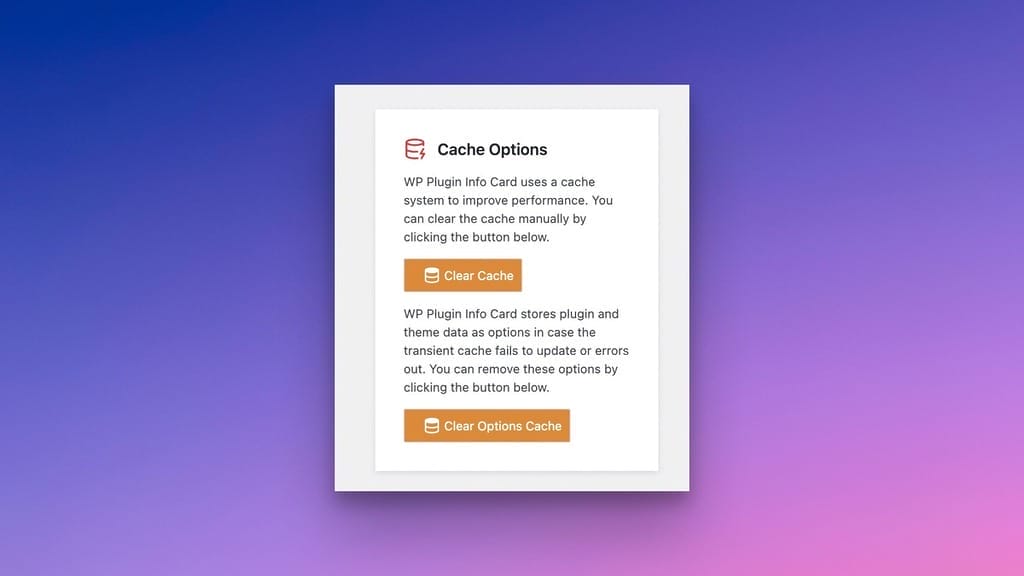 Plugin Info Card Cache Options