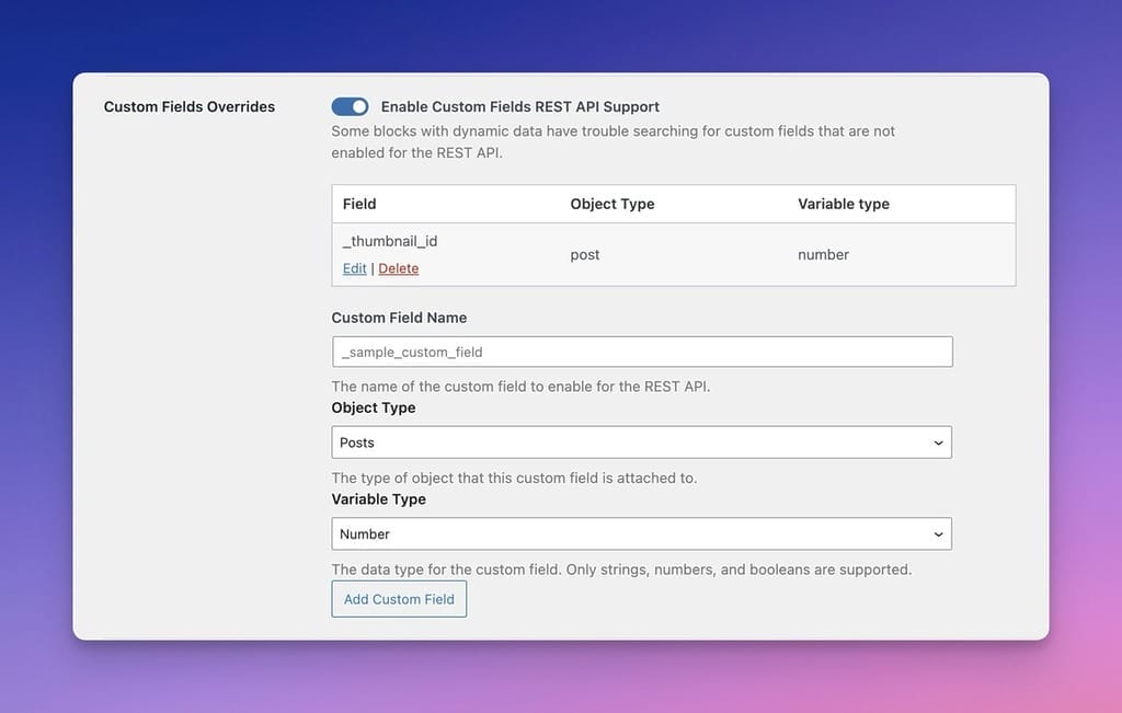 Add REST Support to Custom Fields