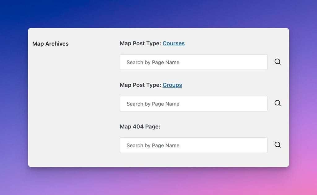 Mapping Options for Archives in Settings > Reading