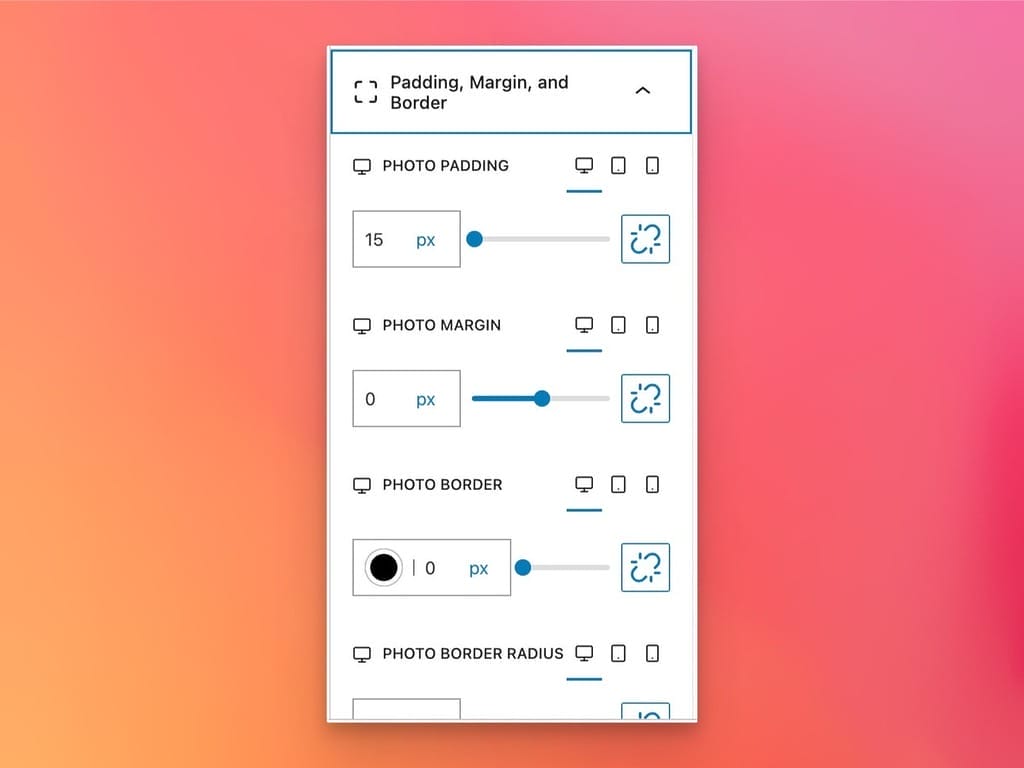 Photo Block Responsive Controls Including Padding and Margin
