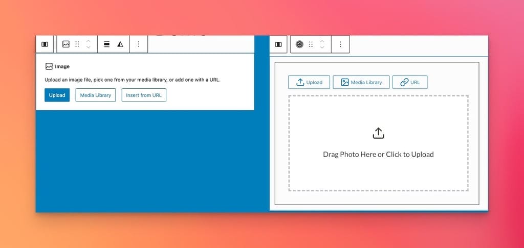 A screenshot showing the regular image block as compared to Photo Block.