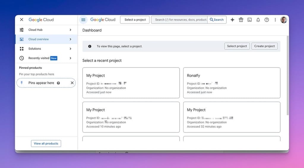 Google Cloud's Project Selector