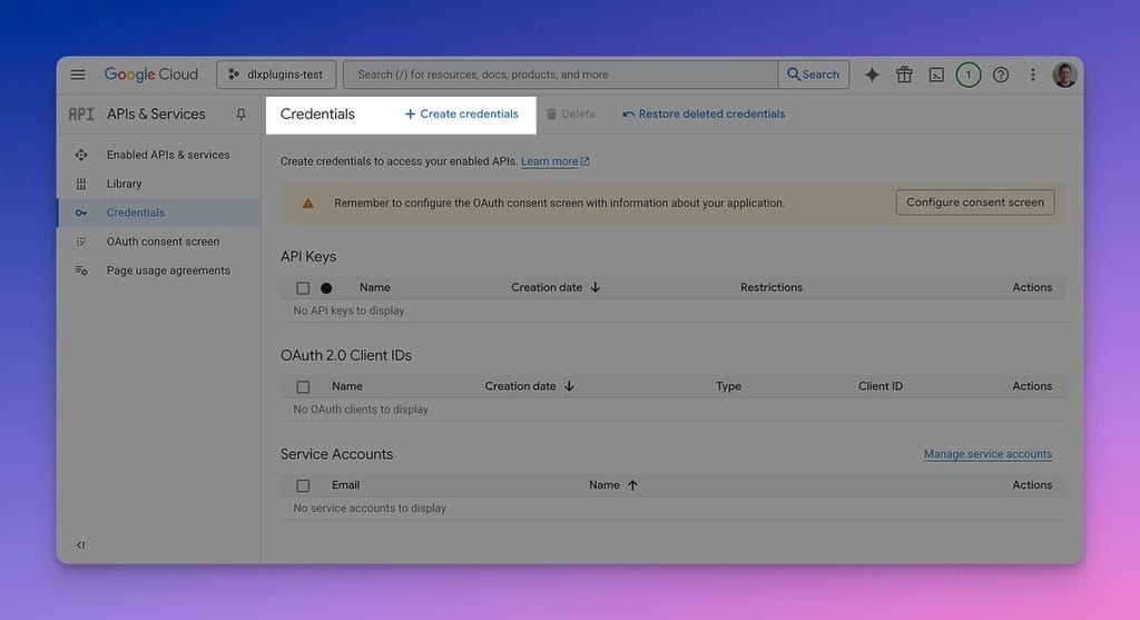 Credentials Screen Where You Can Click Create Credentials