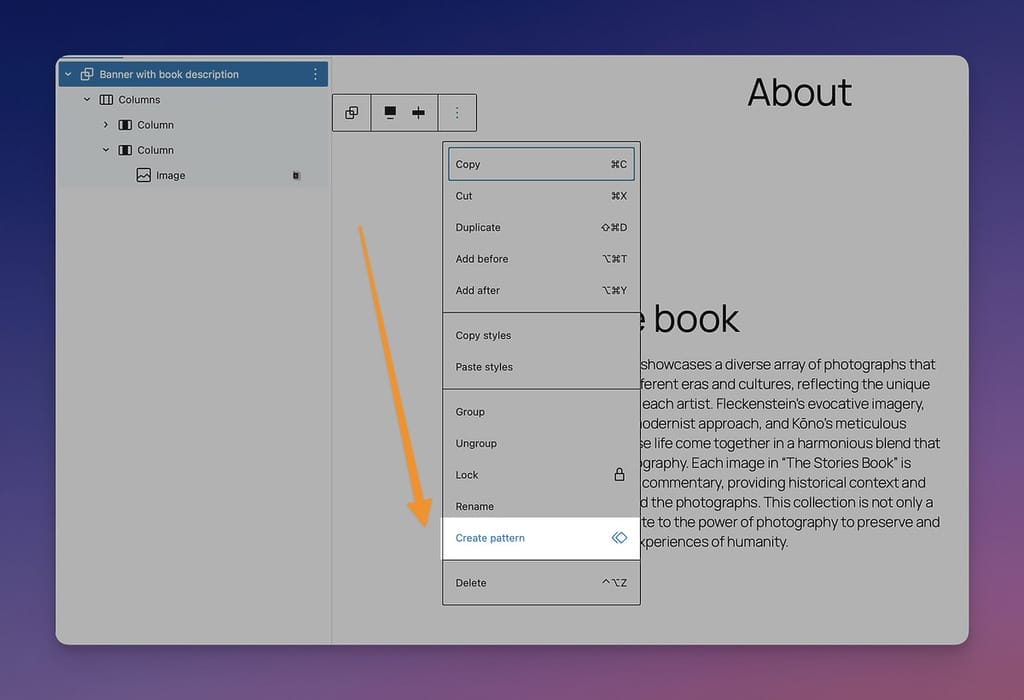 Create Pattern Screen from the Block Inserter