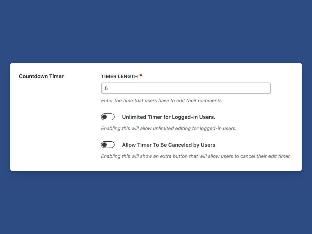 Timer and Unlimited Options
