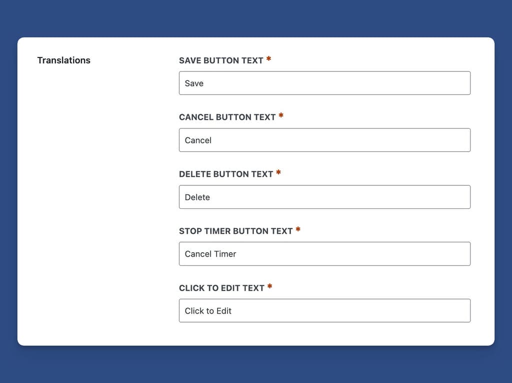 Translate the Labels for Comment Editing