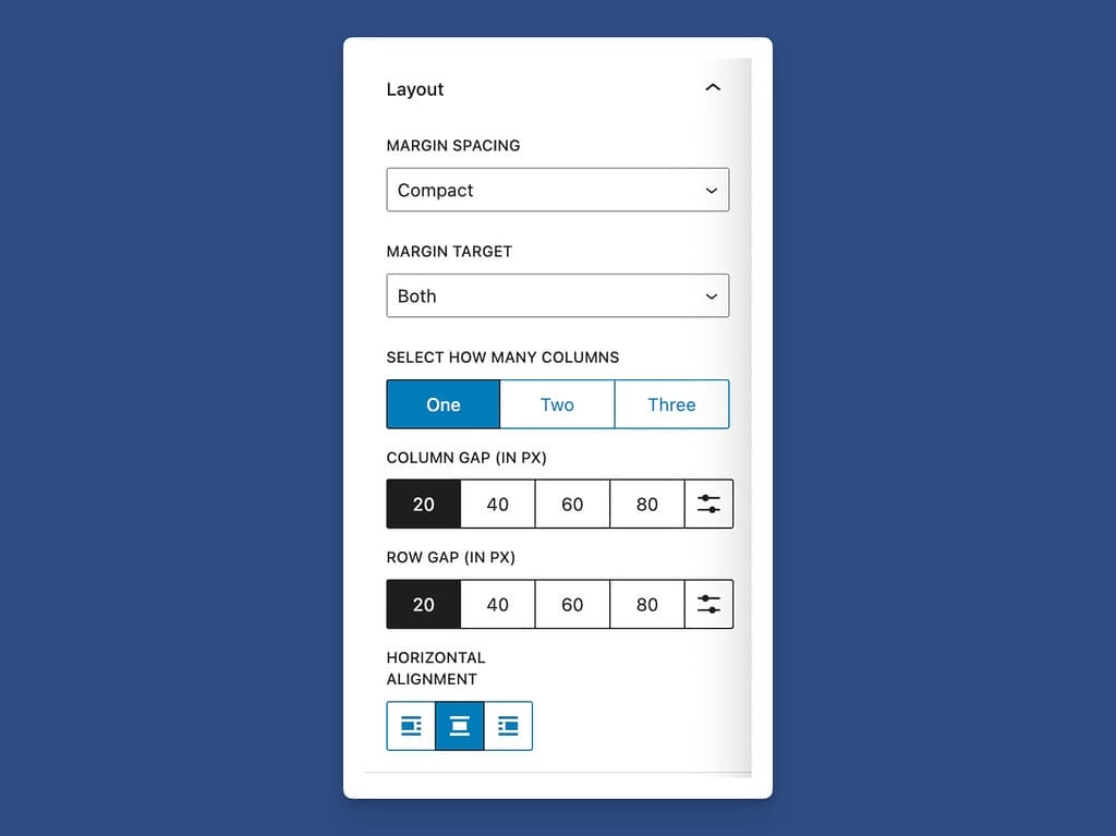 Block Sidebar Grid Layout Options