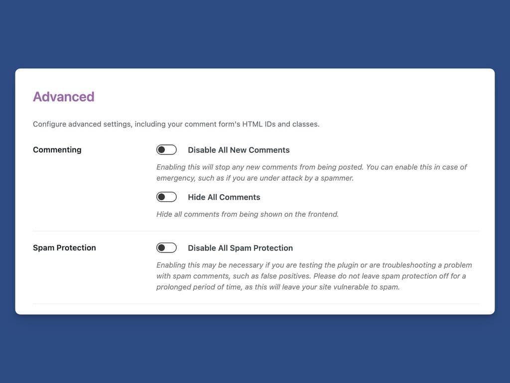 Advanced Options Allow You to Hide Comments