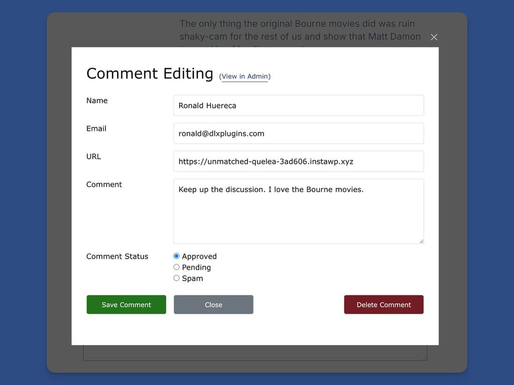 Frontend Editing Modal in Comment Edit Pro