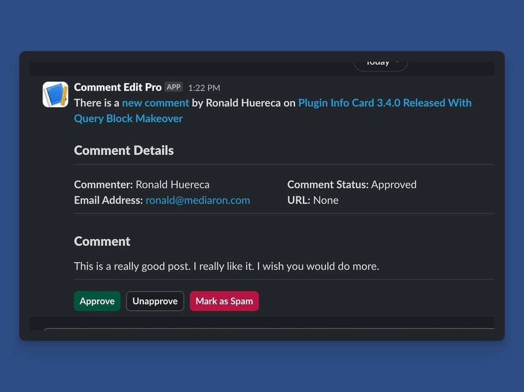 Slack Notification for a New Comment