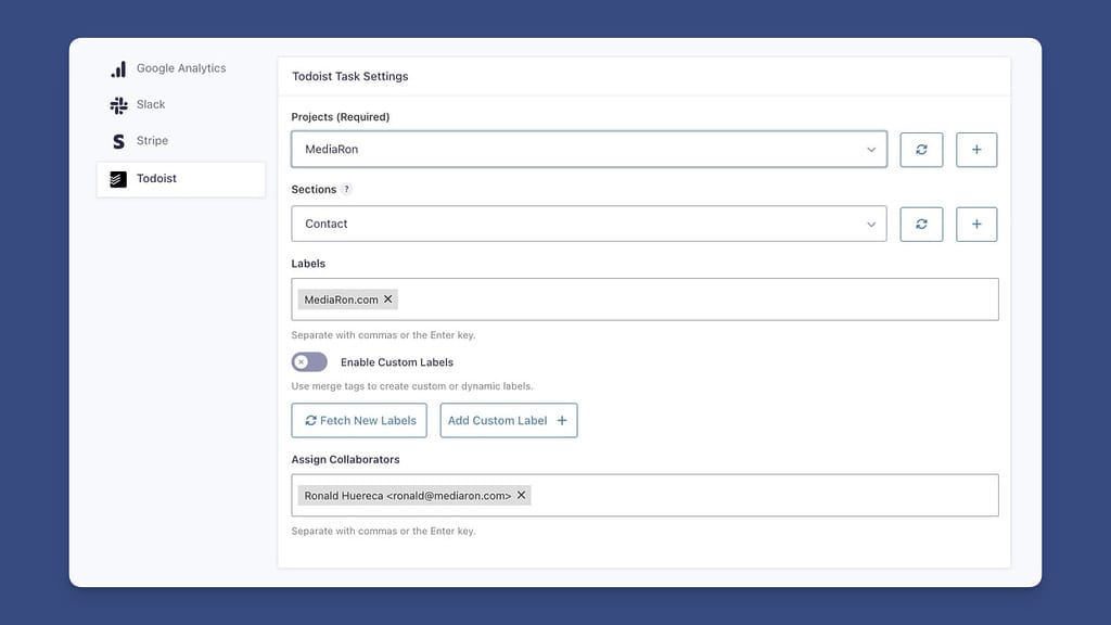 Set Projects, Sections, Labels, and Collaborators