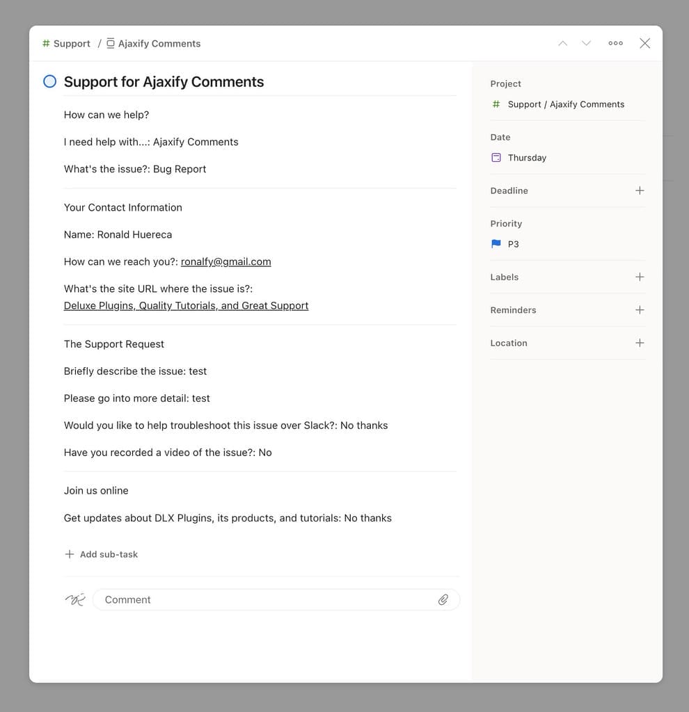 Todoist Task Created from Gravity Forms