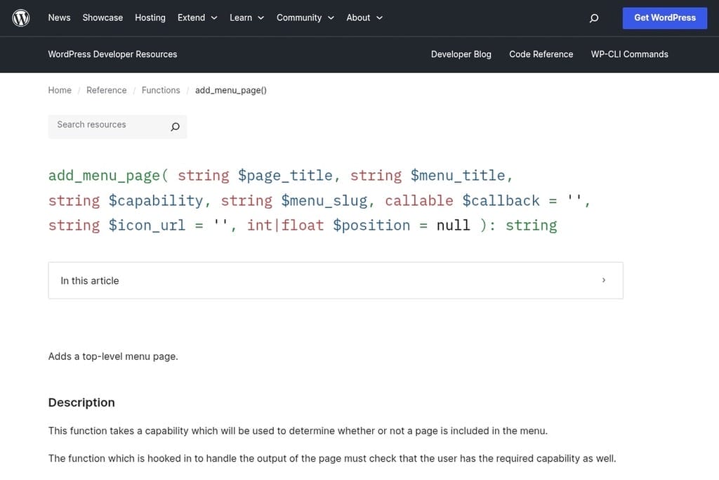 The add_menu_page function