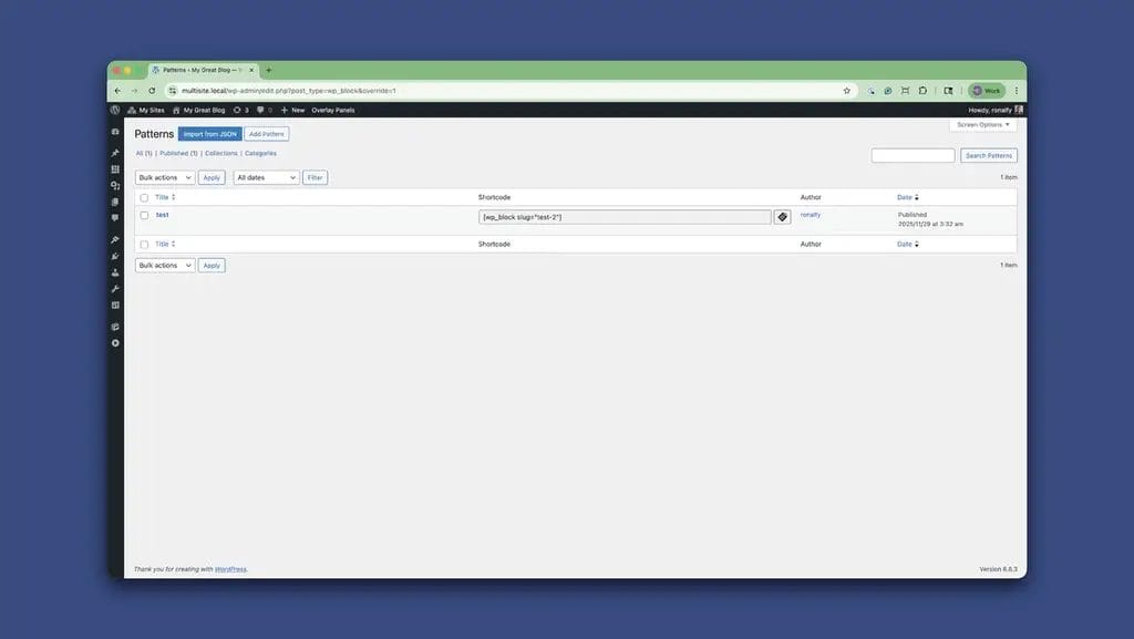 Old Patterns Screen Showing Local Patterns