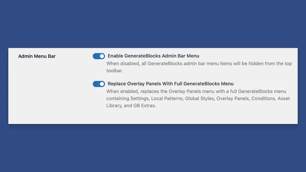 Admin Bar Settings to Control the GenerateBlocks Menu Item
