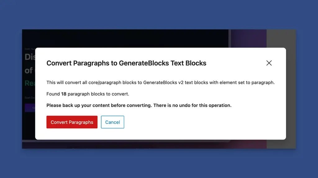 Convert Paragraph Blocks to the GenerateBlocks Text Block