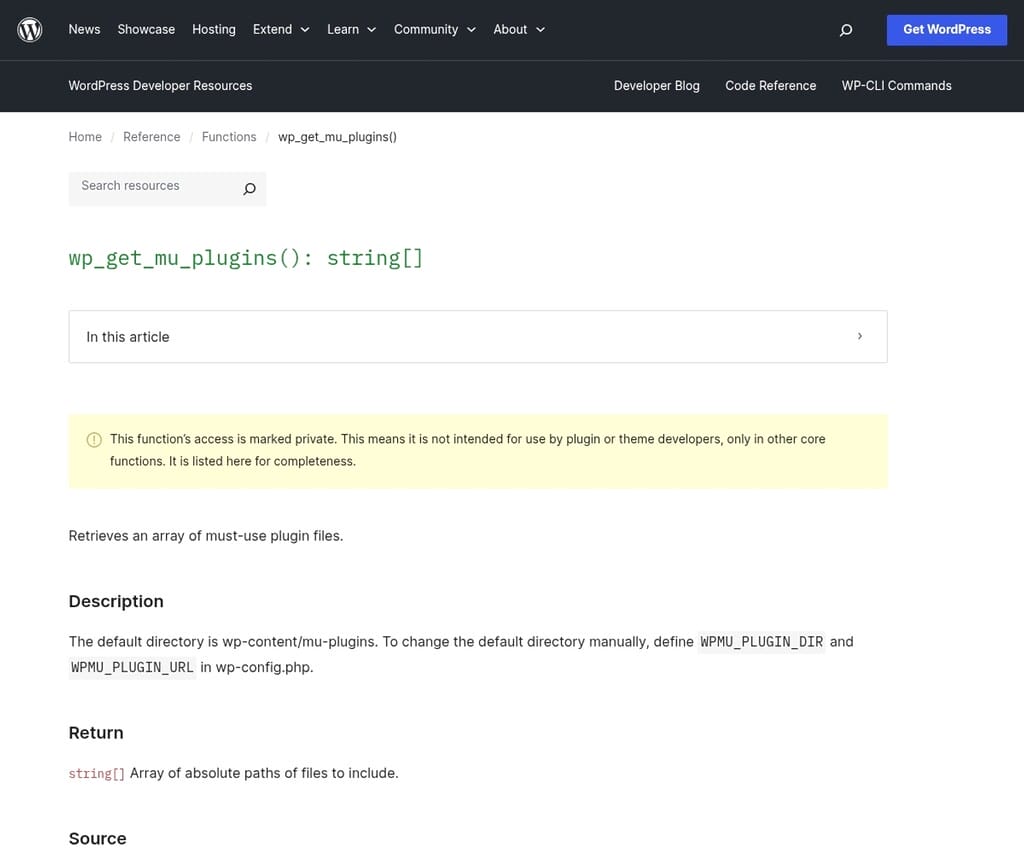 wp_get_mu_plugins function
